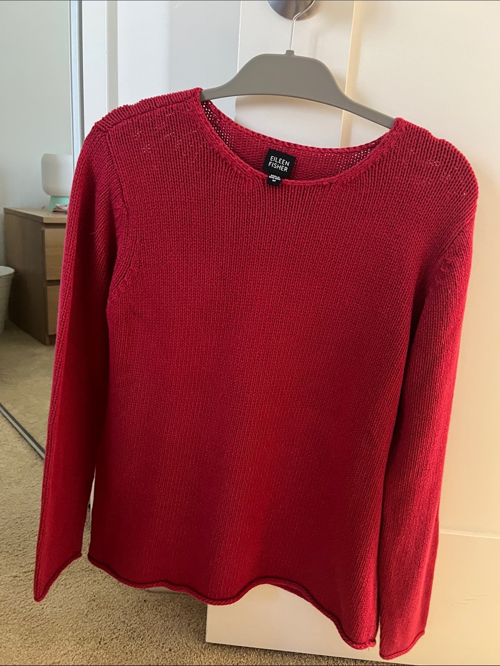 Eileen Fisher red cotton open knit pullover sweater